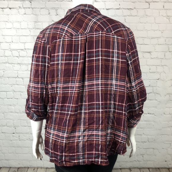 Style & Co Burgundy Plaid Utility Shirt Plus Sz 3X - Picture 3 of 6